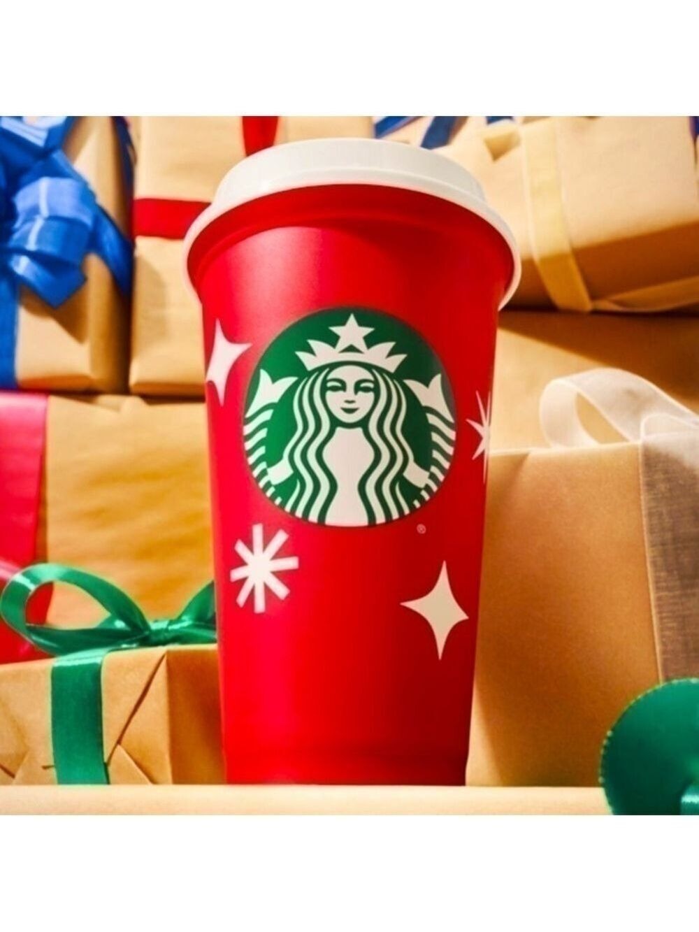 Starbucks Reusable Red Holiday Cup 16 oz Red 25 Years Christmas Holidays